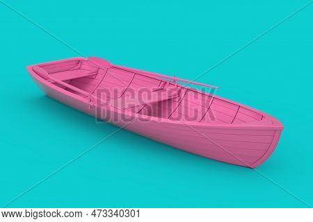 Bink Old Fishing Wooden Boat In Duotone Style On A Blue Background. 3d Rendering
