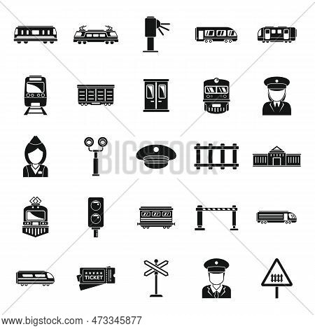 Electric Train Driver Transport Icons Set. Simple Set Of Electric Train Driver Transport Icons For W