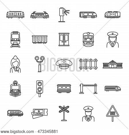 Electric Train Driver Subway Icons Set. Outline Set Of Electric Train Driver Subway Icons For Web De