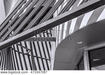 Looking Up At Metal Beams  At The Light Rail Station In Seatac, Wshington.