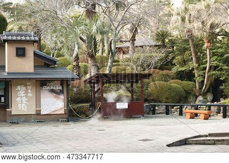 Beppu  Japan March, 2 2023 Entrance Of Beppu Jigoku Meguri Or Hell Tour Mud Blowing From Land Travel