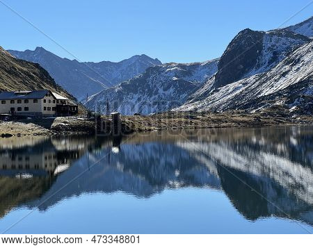 High Alpine Lake Lai Da La Scotta (schottensee Or Schotten Lake) On The Swiss Mountain Road Pass Flu