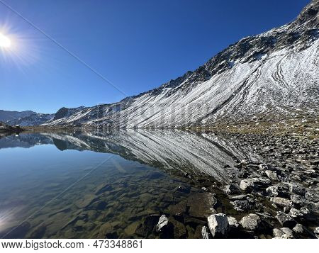 High Alpine Lake Lai Da La Scotta (schottensee Or Schotten Lake) On The Swiss Mountain Road Pass Flu