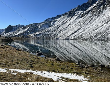 High Alpine Lake Lai Da La Scotta (schottensee Or Schotten Lake) On The Swiss Mountain Road Pass Flu