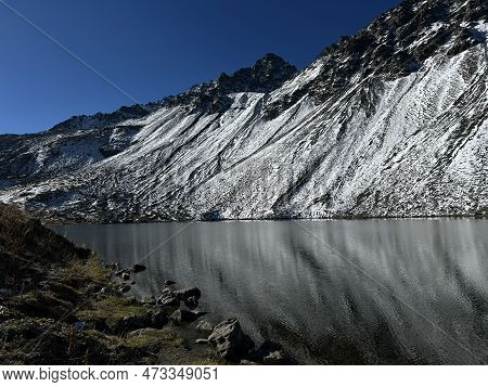 High Alpine Lake Lai Da La Scotta (schottensee Or Schotten Lake) On The Swiss Mountain Road Pass Flu