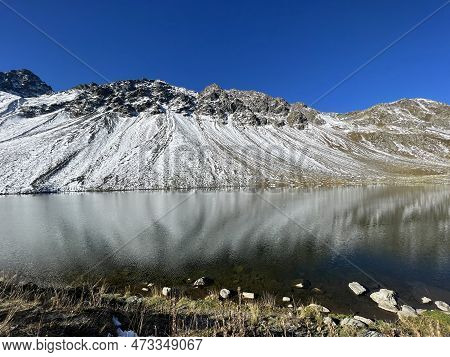 High Alpine Lake Lai Da La Scotta (schottensee Or Schotten Lake) On The Swiss Mountain Road Pass Flu