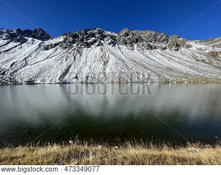 High Alpine Lake Lai Da La Scotta (schottensee Or Schotten Lake) On The Swiss Mountain Road Pass Flu