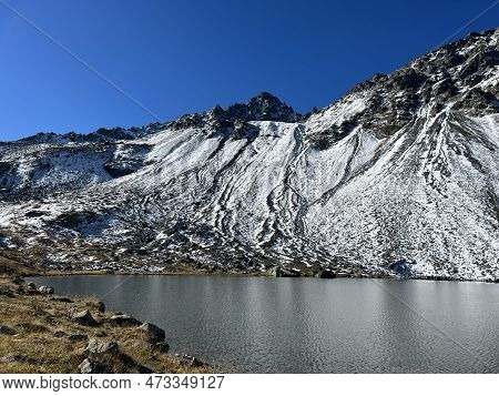 High Alpine Lake Lai Da La Scotta (schottensee Or Schotten Lake) On The Swiss Mountain Road Pass Flu