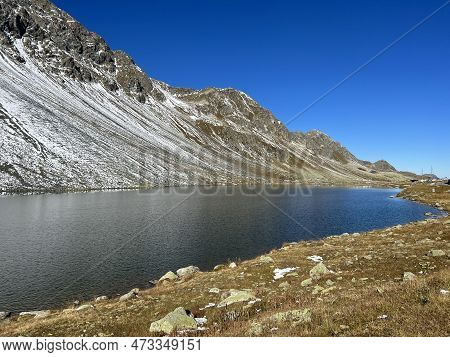 High Alpine Lake Lai Da La Scotta (schottensee Or Schotten Lake) On The Swiss Mountain Road Pass Flu