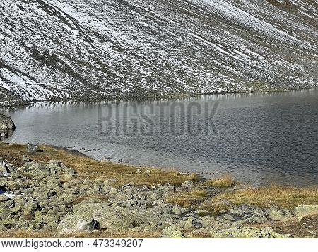 High Alpine Lake Lai Da La Scotta (schottensee Or Schotten Lake) On The Swiss Mountain Road Pass Flu