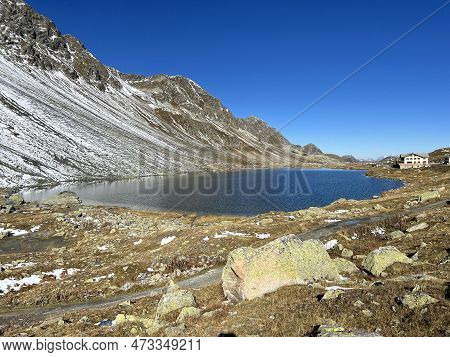 High Alpine Lake Lai Da La Scotta (schottensee Or Schotten Lake) On The Swiss Mountain Road Pass Flu