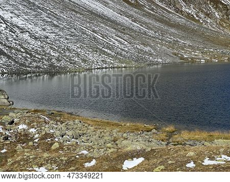 High Alpine Lake Lai Da La Scotta (schottensee Or Schotten Lake) On The Swiss Mountain Road Pass Flu