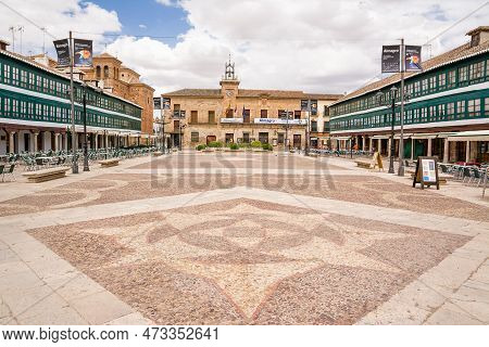 Almagro, Spain - 23 June 2022: Main Square Of The Small Town Of Almagro In Spain.