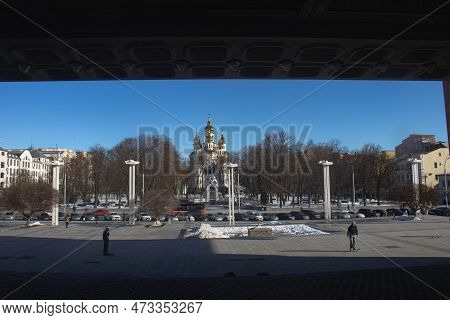 Kharkiv, Ukraine - February28 2021. Fountain Mirror Stream, Church Of The Myrrhbearer13, Sumskaya St