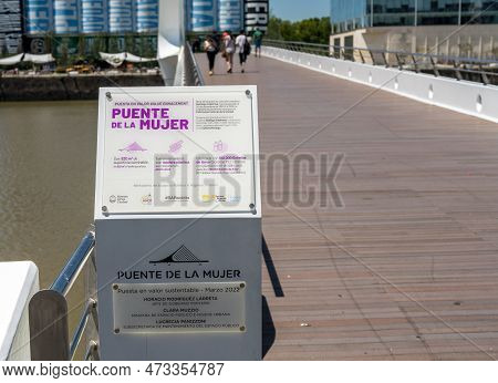 Buenos Aires, Argentina - 7 February 2023: Description Of Renovation Of The Footbridge Called Puente