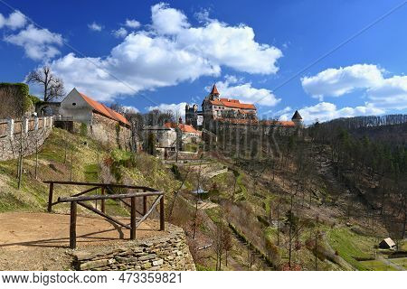 Historical Architecture. Beautiful Old Castle Pernstejn In The Village Of Nedvedice - Czech Republic