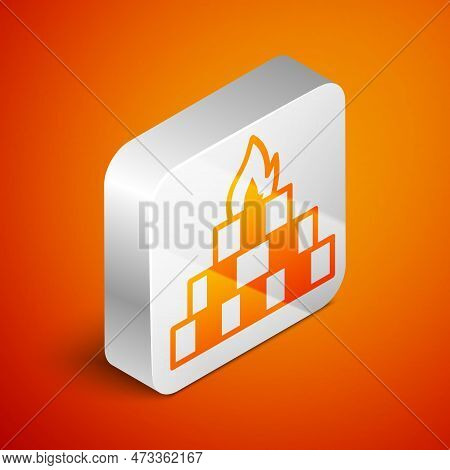 Isometric Yagna Icon Isolated On Orange Background. Silver Square Button. Vector
