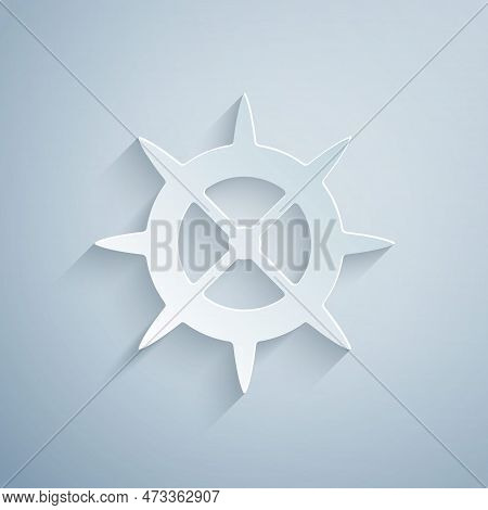Paper Cut Bicycle Sprocket Crank Icon Isolated On Grey Background. Paper Art Style. Vector