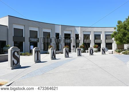 Stanton, California - 24 Mar 2023: Large Letters Spelling Out Stanton In Front Of The Citys Civic Ce