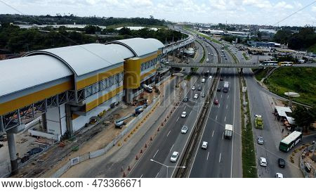 Salvador, Bahia, Brazl - September 30, 2022: Aerial View Of The Federal Highway Br 234 In The City O