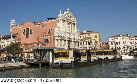 Venice, Italy - Febraury 14, 2020: Church Degli Scalzi Or Santa Maria De Nazaret On Grand Canal.