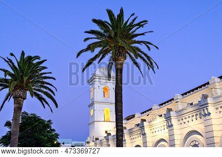 Sunset Views Of The Church Of Santa Catalina In Conil De La Frontera, Cadiz, Spain