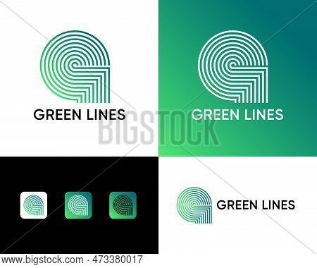 G Monogram Consists Of Some Thin Lines. Green Lines Logo. Identity, Corporate Style,  Button Set.