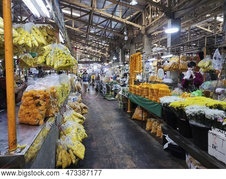 Bangkok, Thailand- 14 Feb, 2023: Flowers Sold In The Flower Market Pak Klong Thalat In Bangkok. It I