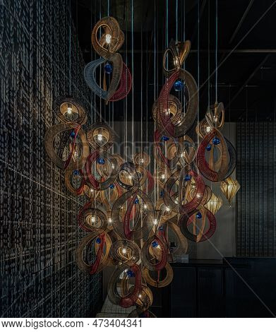 Softly Shining Hanged  Lamps With Braided Colorful Ropes, Which Means In Chinese Lucky Number Eight 