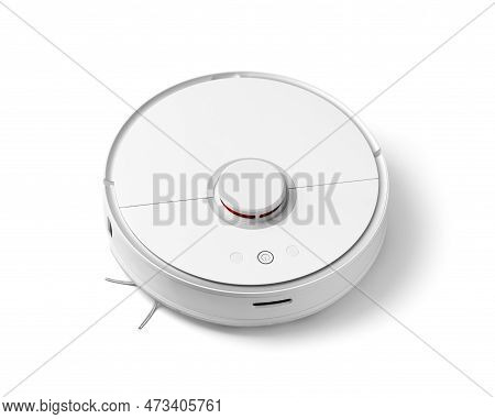 Modern Autonomous Smart Robot Vacuum Cleaner. Self-propelled Cleaning Robot. Floor Cleaning System. 