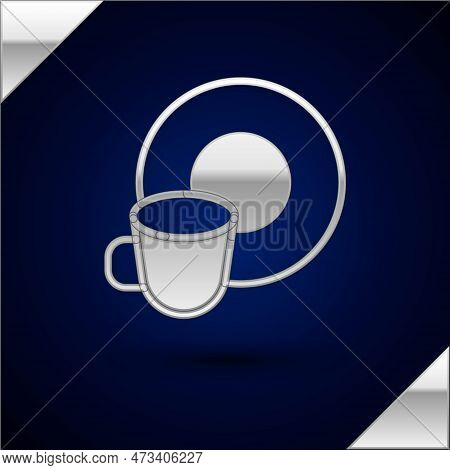 Silver Washing Dishes Icon Isolated On Dark Blue Background. Cleaning Dishes Icon. Dishwasher Sign. 