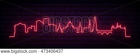 Red Neon Skyline Of Bern. Bright Bern City Long Banner. Vector Illustration.