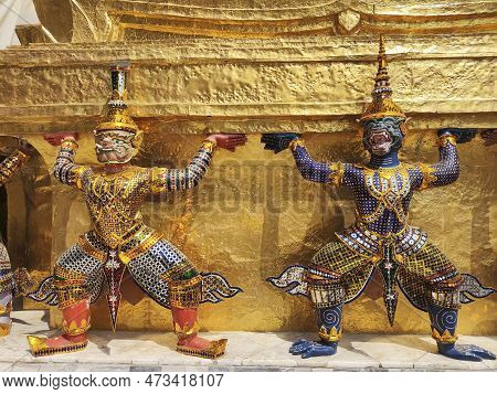 Demon Guardian Inside The Grand Palace In Bangkok, Grand Palace Was A Former Residence For King Rama