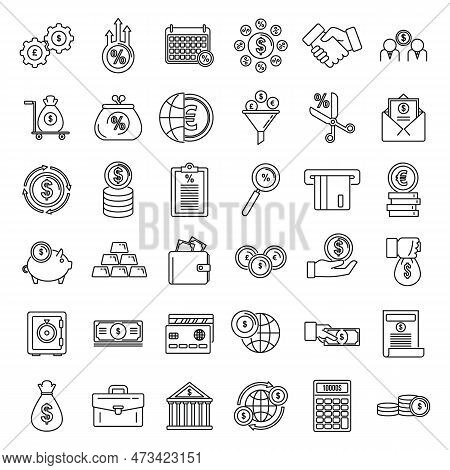 Credit Union Bank Icons Set. Outline Set Of Credit Union Bank Icons For Web Design Isolated On White