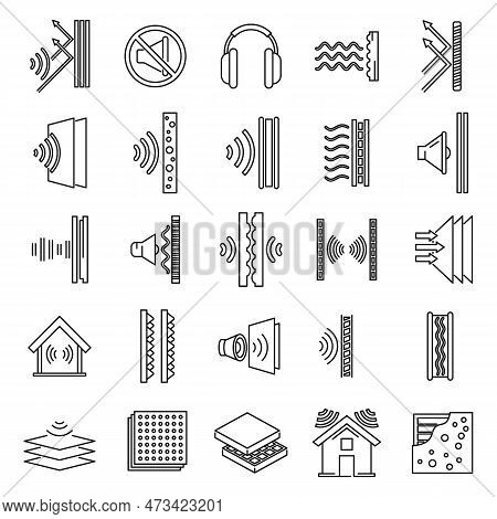 Studio Soundproofing Icons Set. Outline Set Of Studio Soundproofing Icons For Web Design Isolated On