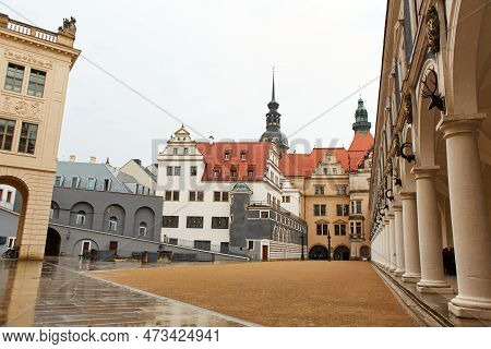 The Territory Of The Old Horse Yard. The Architecture Of The Building With A Colonnade Along The Ent