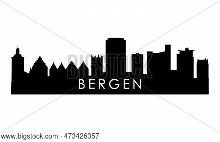 Bergen Skyline Silhouette. Black Bergen City Design Isolated On White Background.