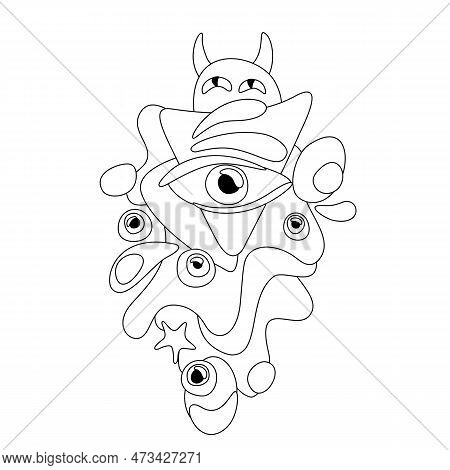 Psyhodelical Print With Monster Vibes. Surreal Design. Single Design Element. Pop Art Cartoon Style 