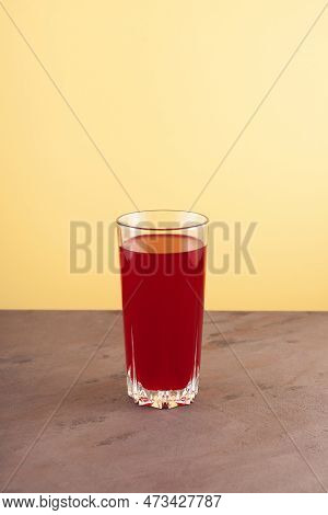 Salgam In Drinking Glass. Popular Turkish Fermented Drink, Made From Fermented Purple Carrots, Turni