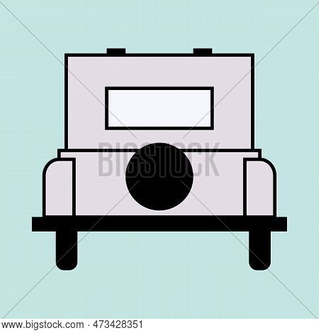 Elegant Retro Car For Traveling And Transporting Passengers. Back View. Trendy Symbol For Travel, We
