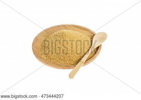 Wooden Dish With Brown Sugar On White Background