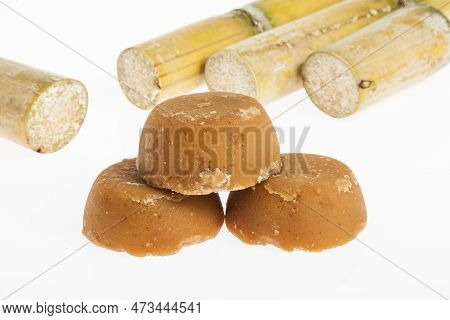 Panela Or Chancaca From Sugar Cane; Photo On White Background.