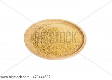 Wooden Dish With Brown Sugar On White Background