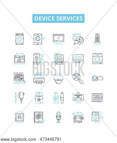 Device Services Vector Line Icons Set. Device, Services, Repair, Network, Computer, Maintenance, Dia
