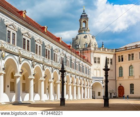 Dresden Castle With Frauenkirche (church Of Our Lady) Dome At Background, Dresden, Germany