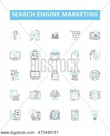 Search Engine Marketing Vector Line Icons Set. Sem, Seo, Advertising, Ppc, Content, Analytics, Ranki