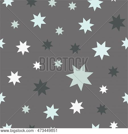 Cute Hand Drawn Irregular Starspatterns. White, Beige And Pink Stars With Black Outline Isolated On 
