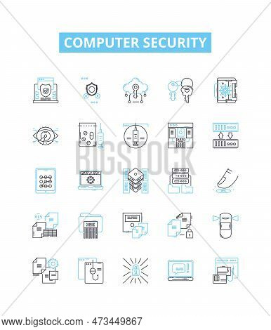Computer Security Vector Line Icons Set. Antivirus, Firewall, Encryption, Patching, Phishing, Malwar