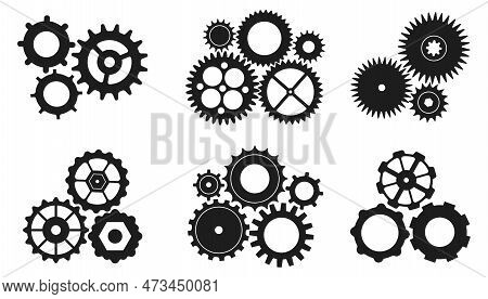 Techno Gears Compositions. Gear Working, Industry Mechanic Wheels Process. Factory Operation, Corpor