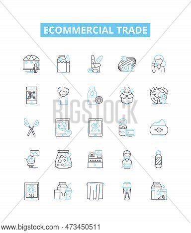 Ecommercial Trade Vector Line Icons Set. Ecommerce, Trade, Online, Shopping, Retail, Marketplace, Co